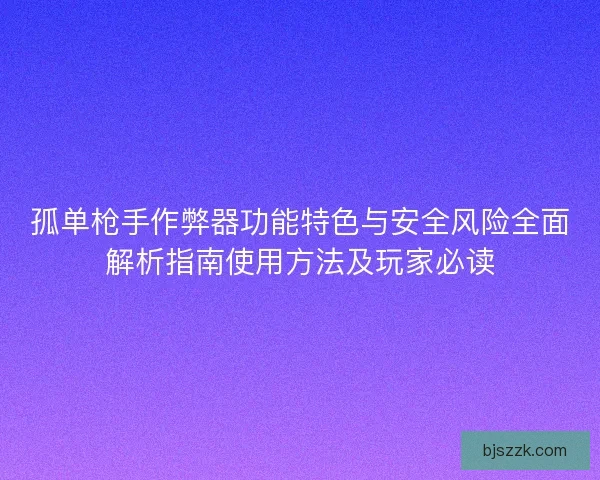 孤单枪手作弊器功能特色与安全风险全面解析指南使用方法及玩家必读