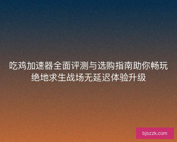 吃鸡加速器全面评测与选购指南助你畅玩绝地求生战场无延迟体验升级